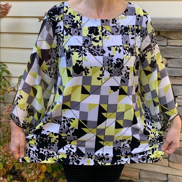 JM Collection, colorful long sleeved blouse, decorated with rhinestones,XL - Picture 1 of 10